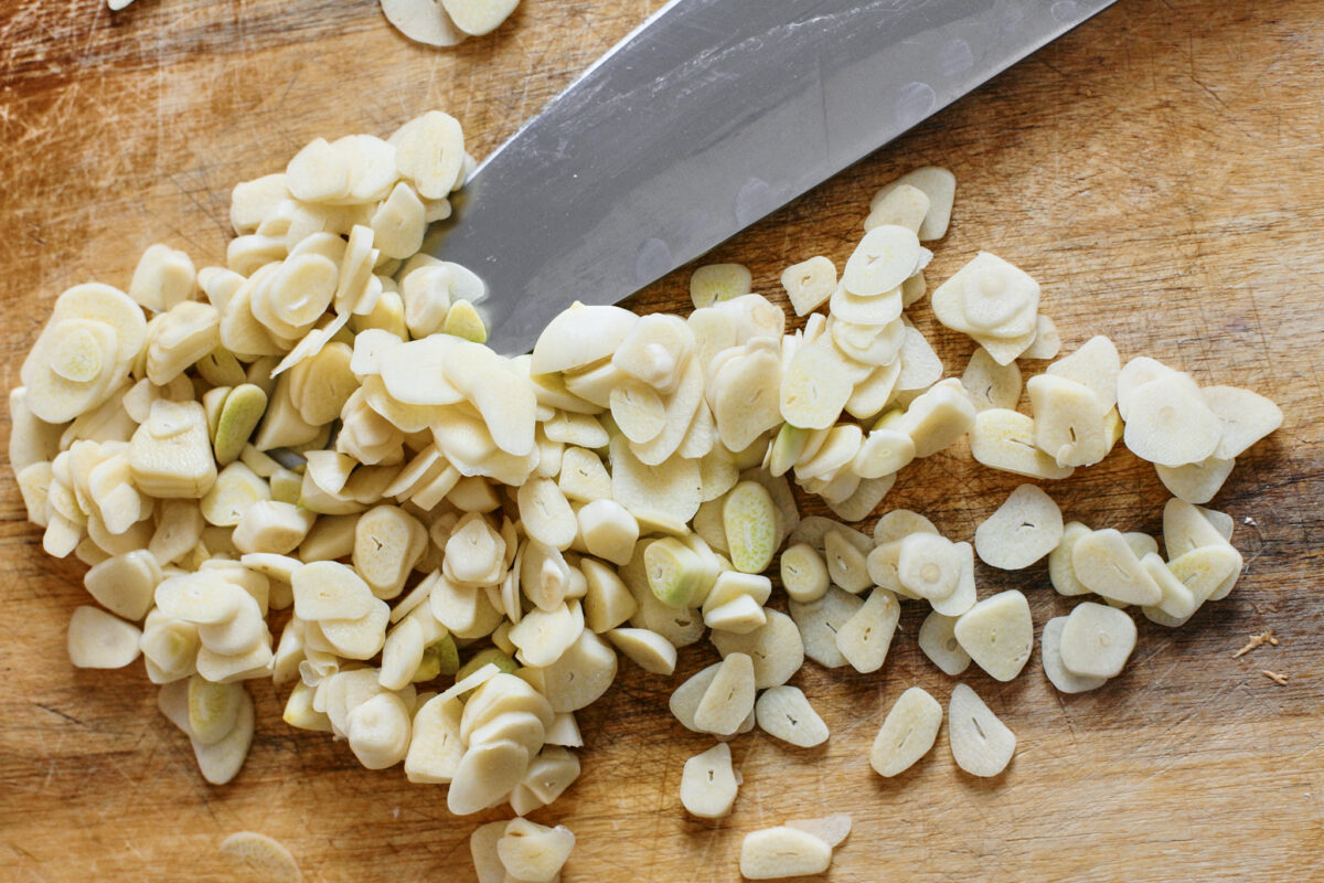sliced garlic for the garlic soup