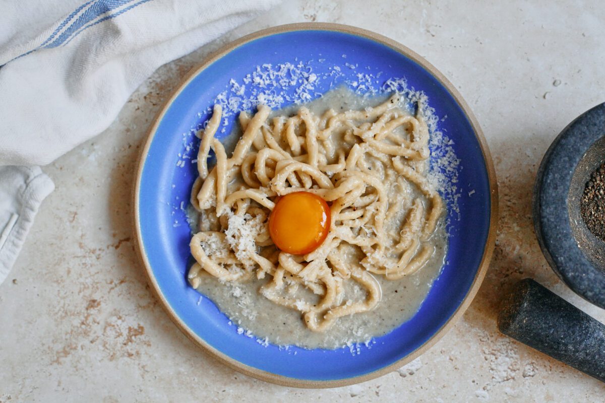 Pici Cacio e Pepe with Marinated Egg Yolk