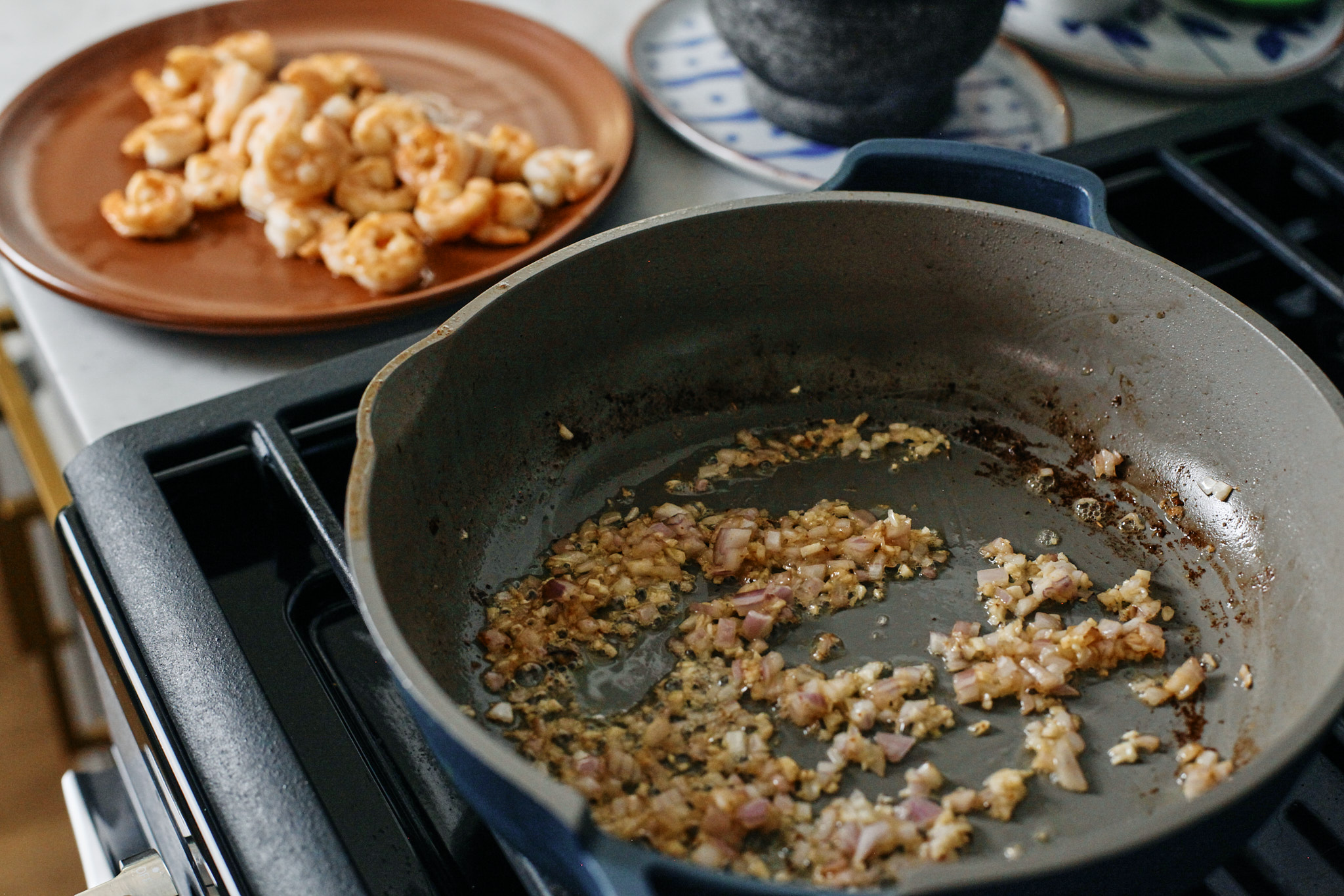 shallots and garlic sautéeing