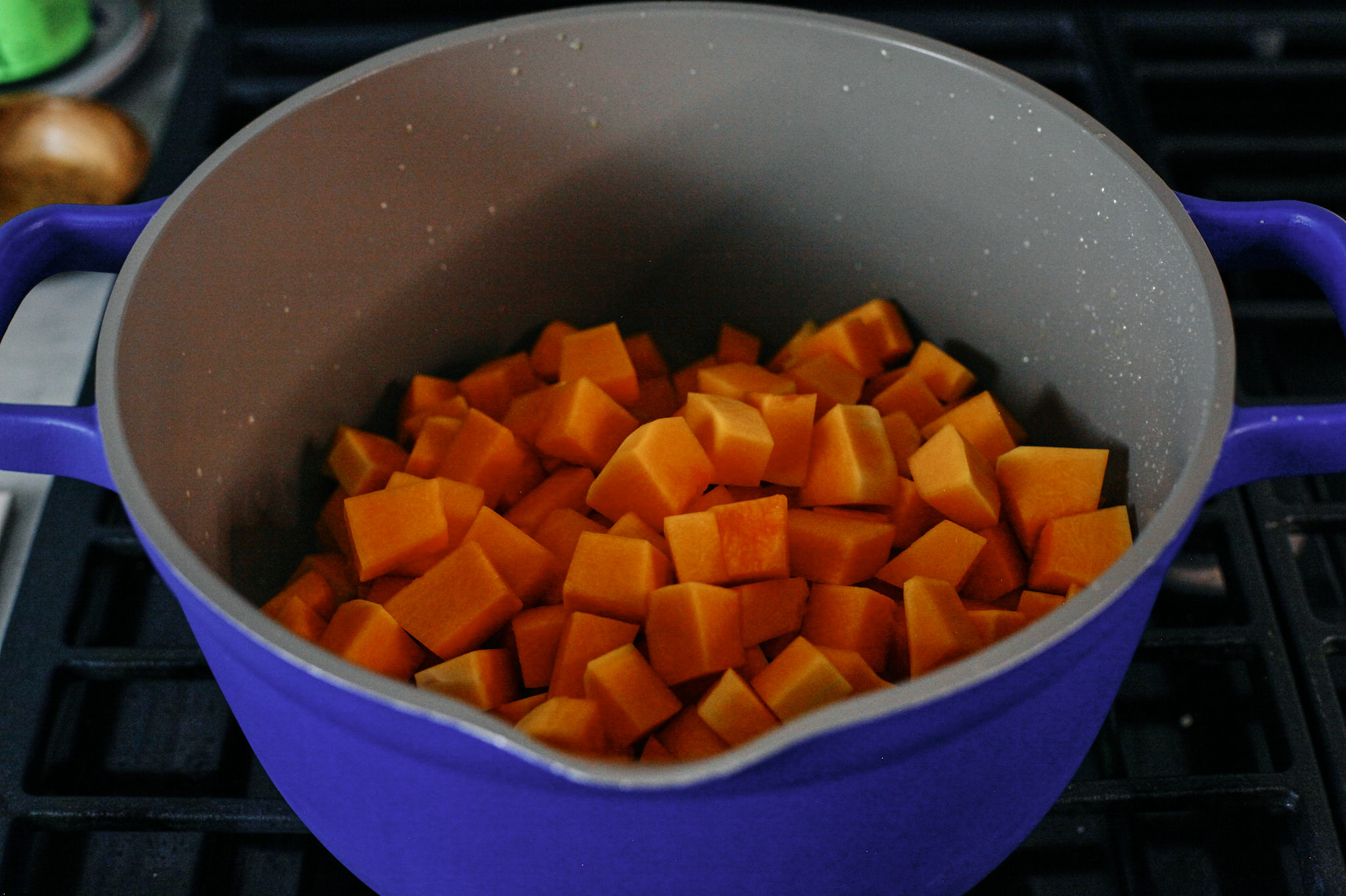butternut squash cubes in the pot