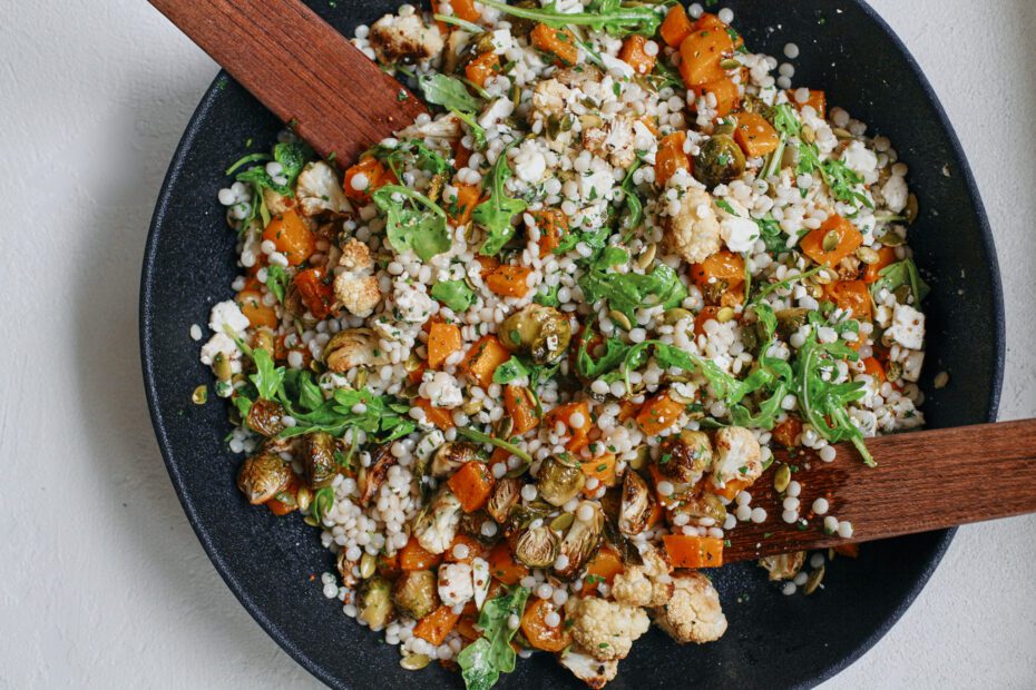 warm fall pearl couscous salad