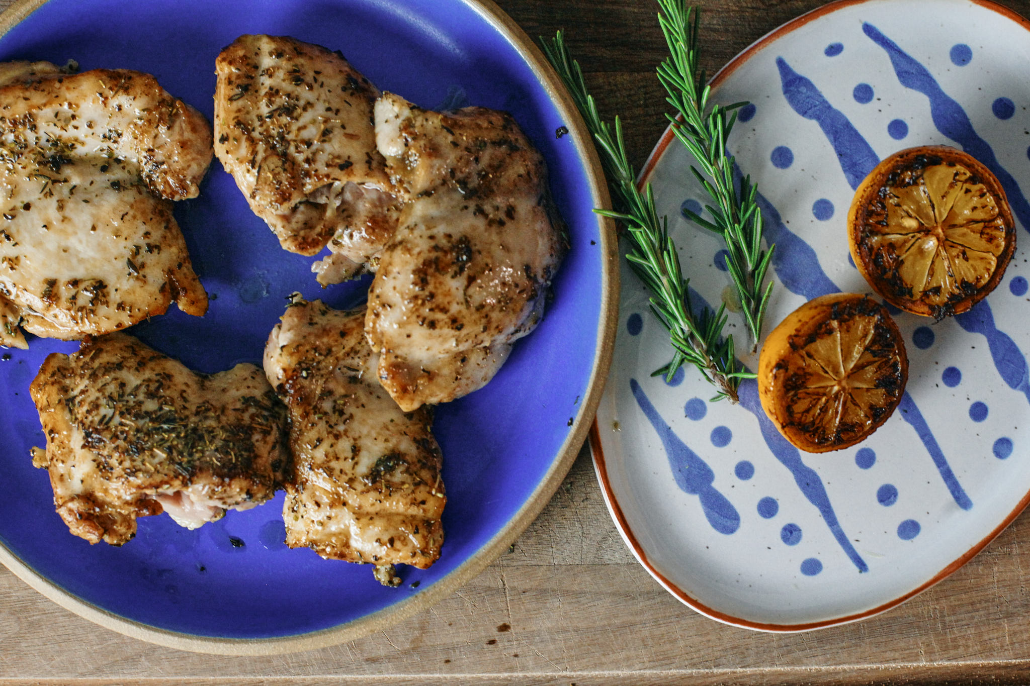 seared chicken thighs, caramelized lemons, and rosemary
