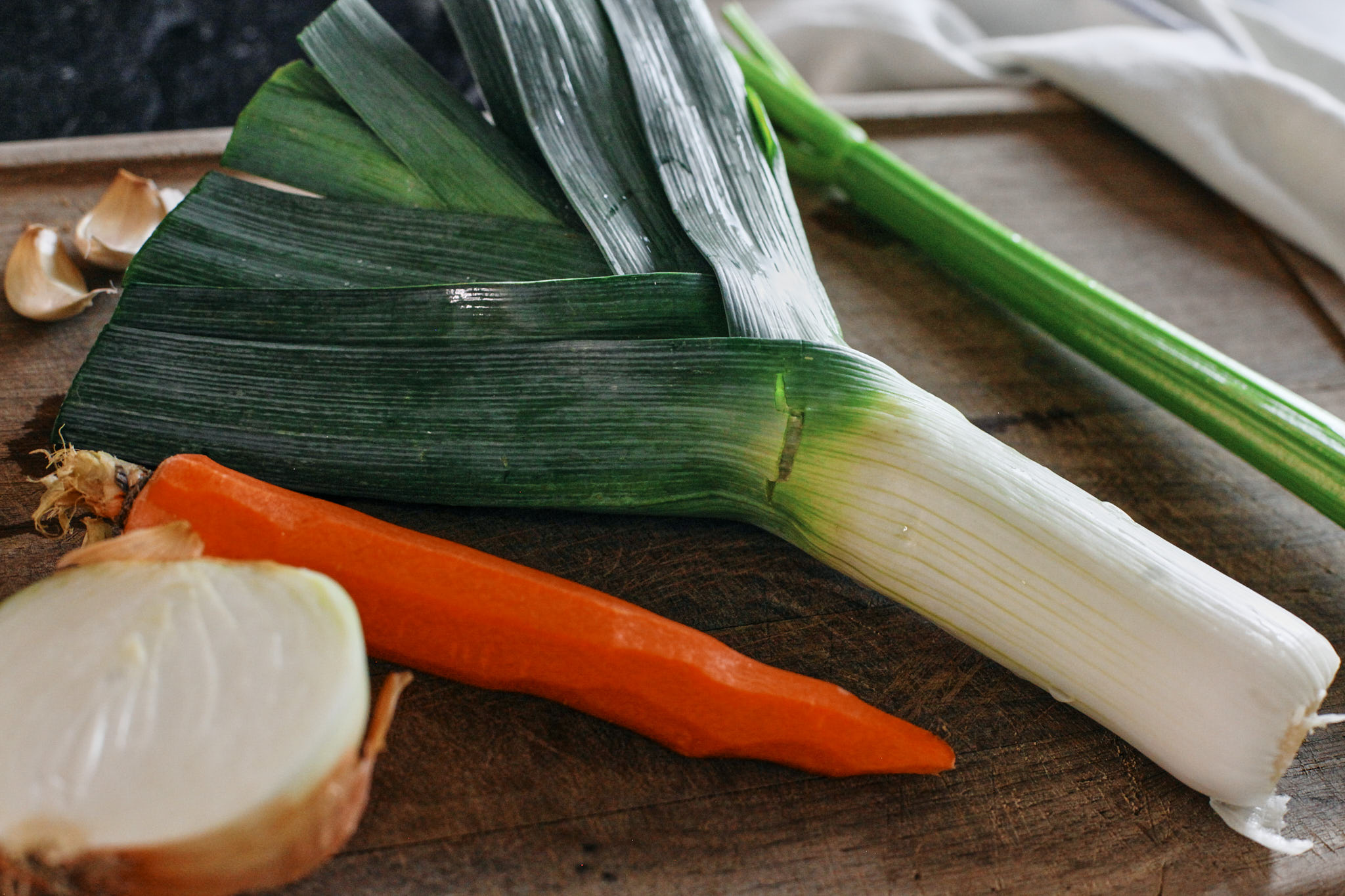 prep for the soup - leek, celery, garlic, carrot and onion