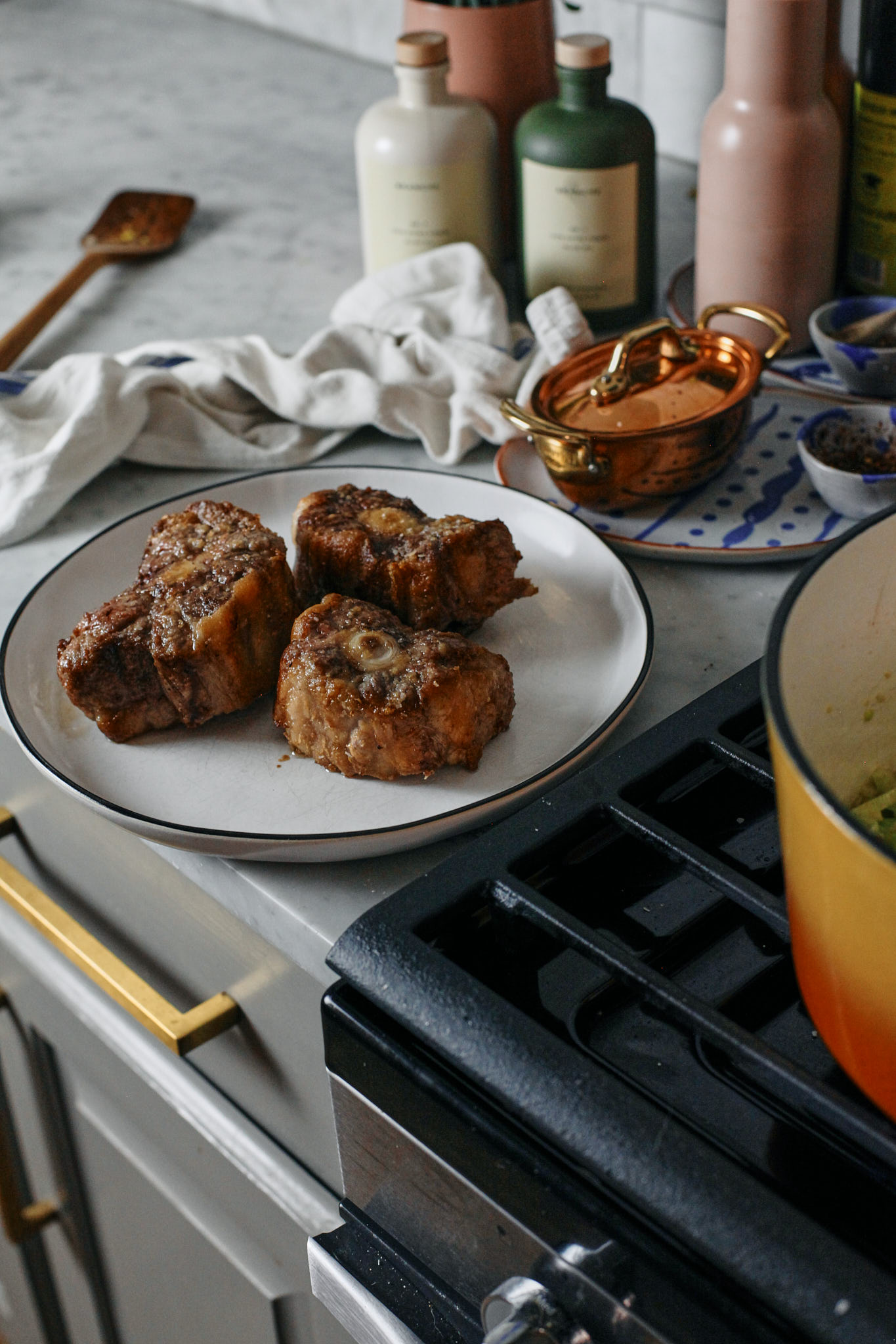 browned and seared oxtail