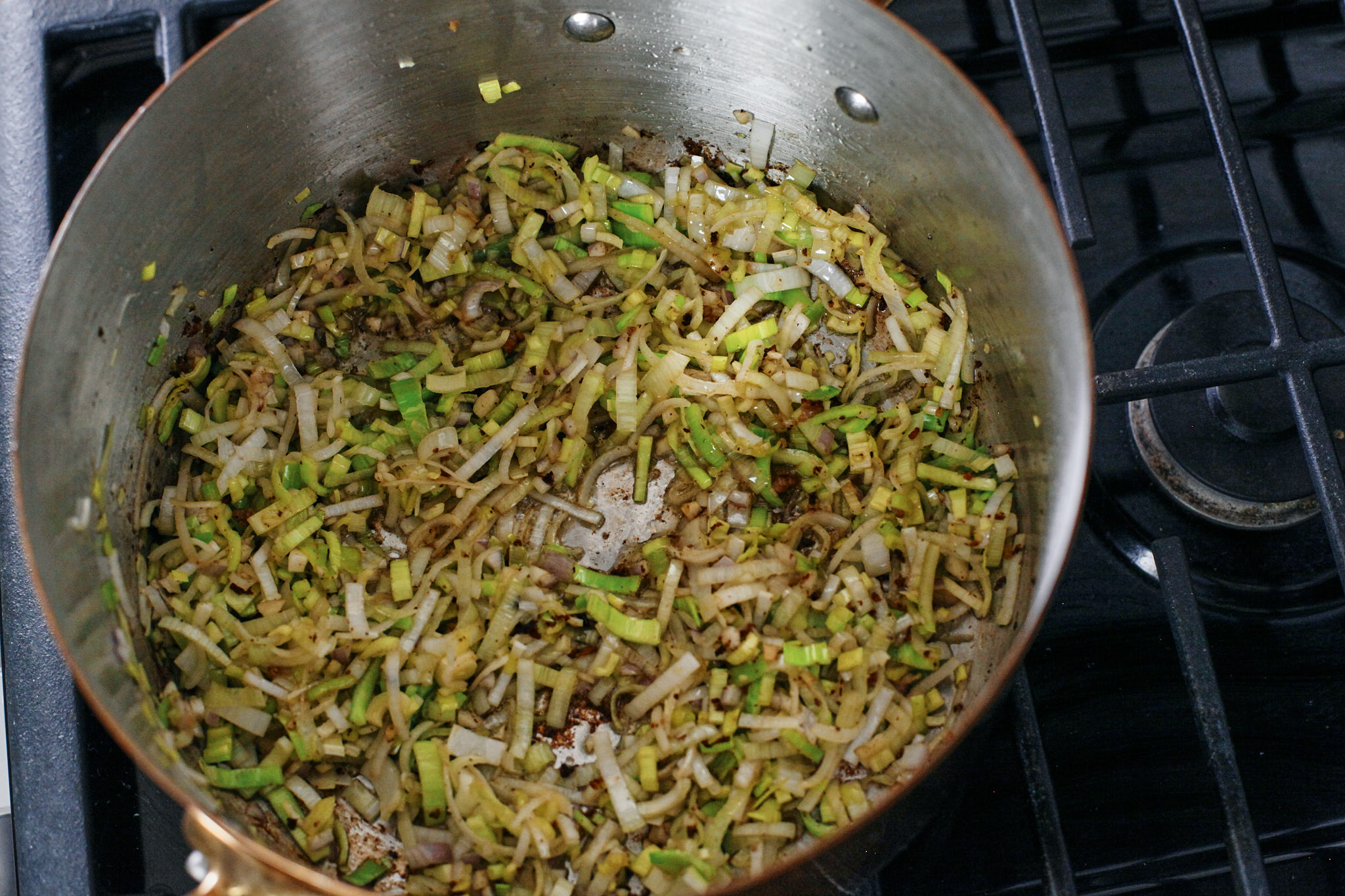 chopped leek, shallot and garlic sautéeing