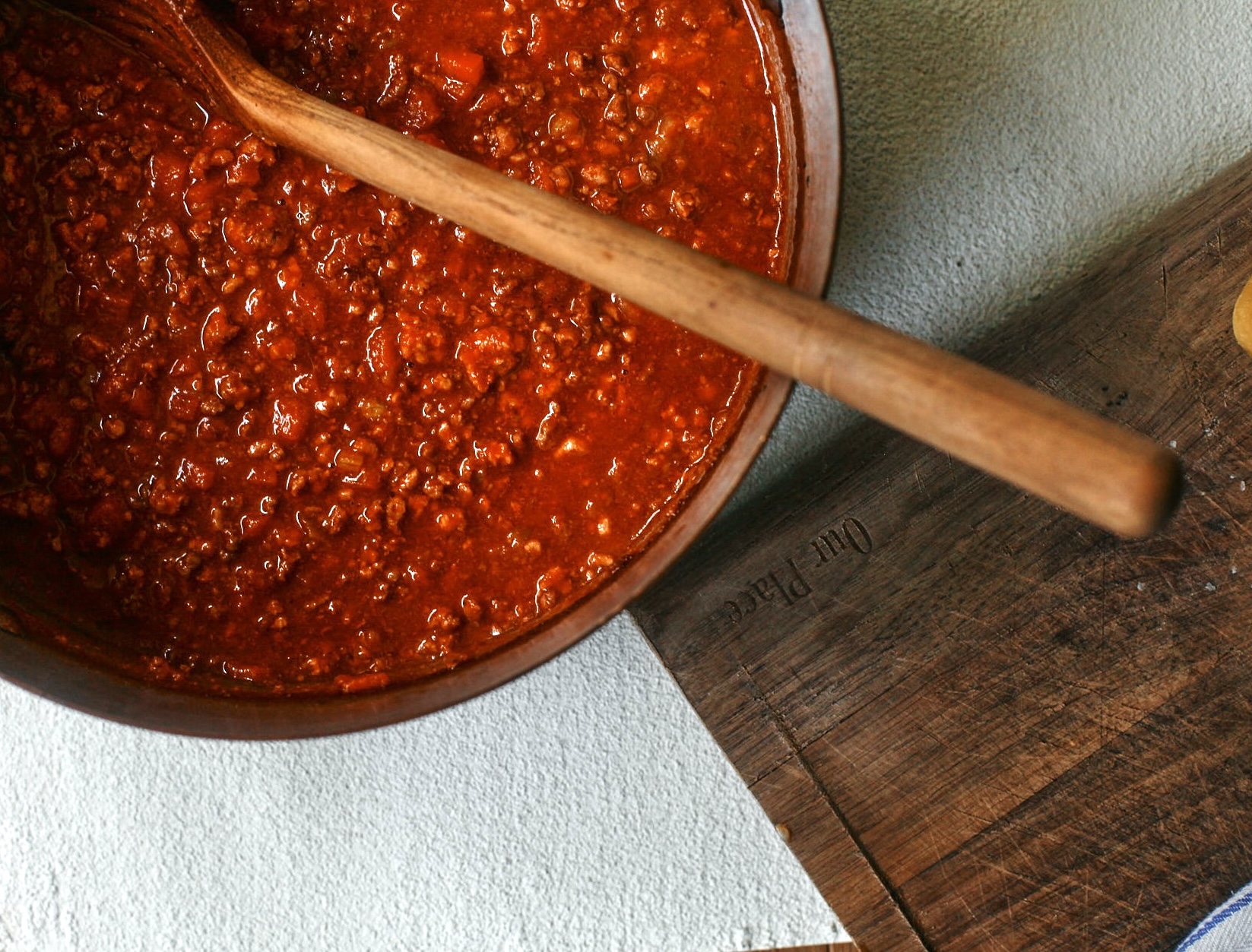 bolognese sauce in the pot
