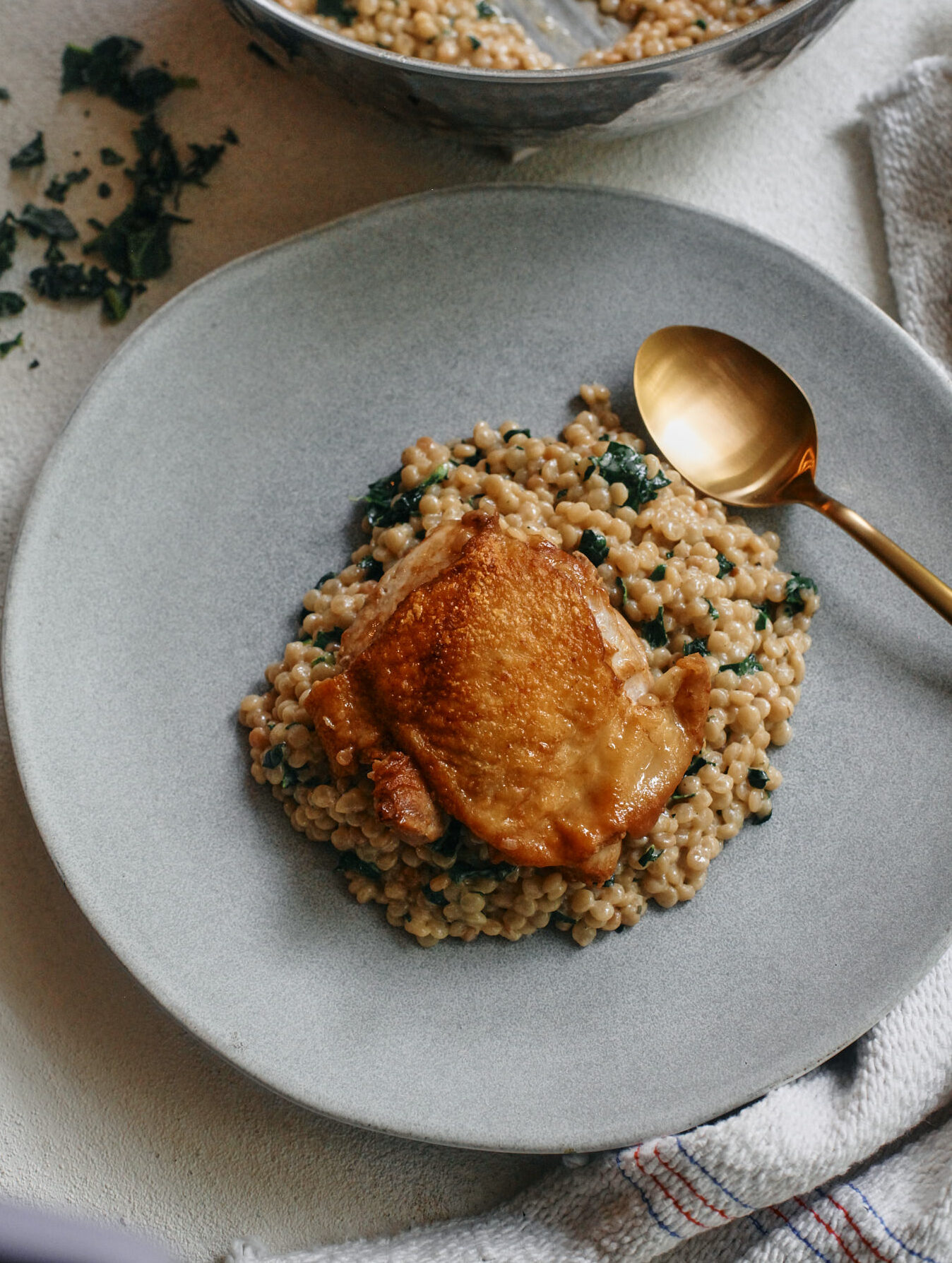 one pan creamy boursin chicken with pearl couscous