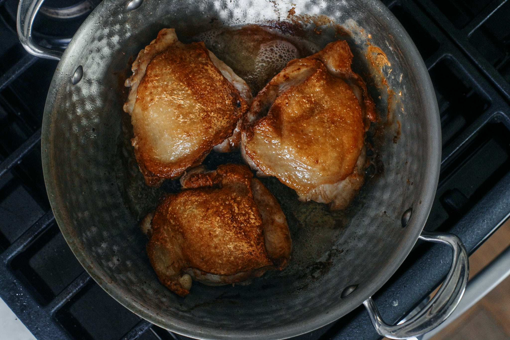 browned crispy chicken thighs