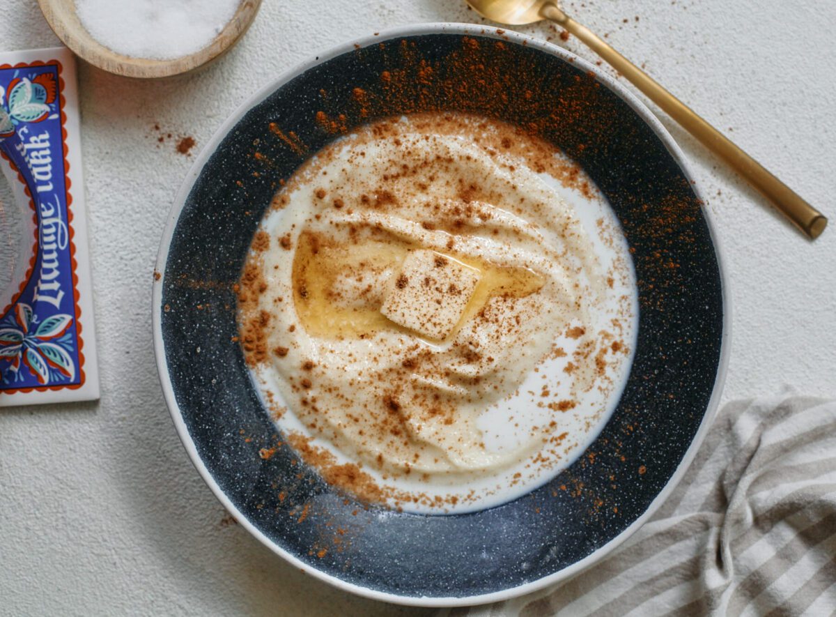nordic warm porridge pudding called rommegrot