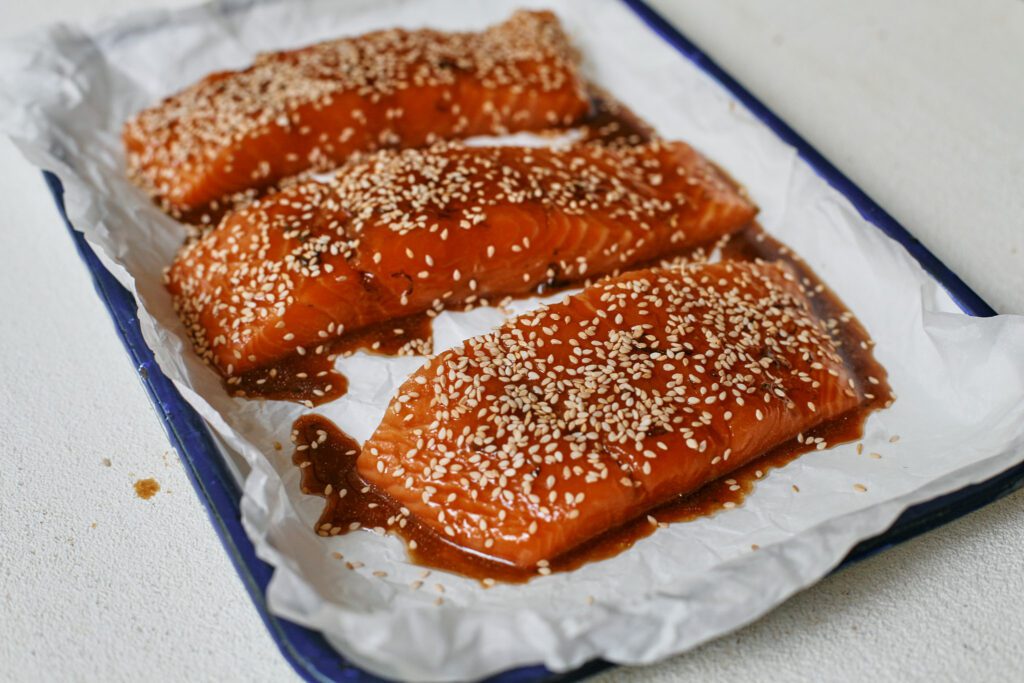 sesame glazed salmon about to go in the oven