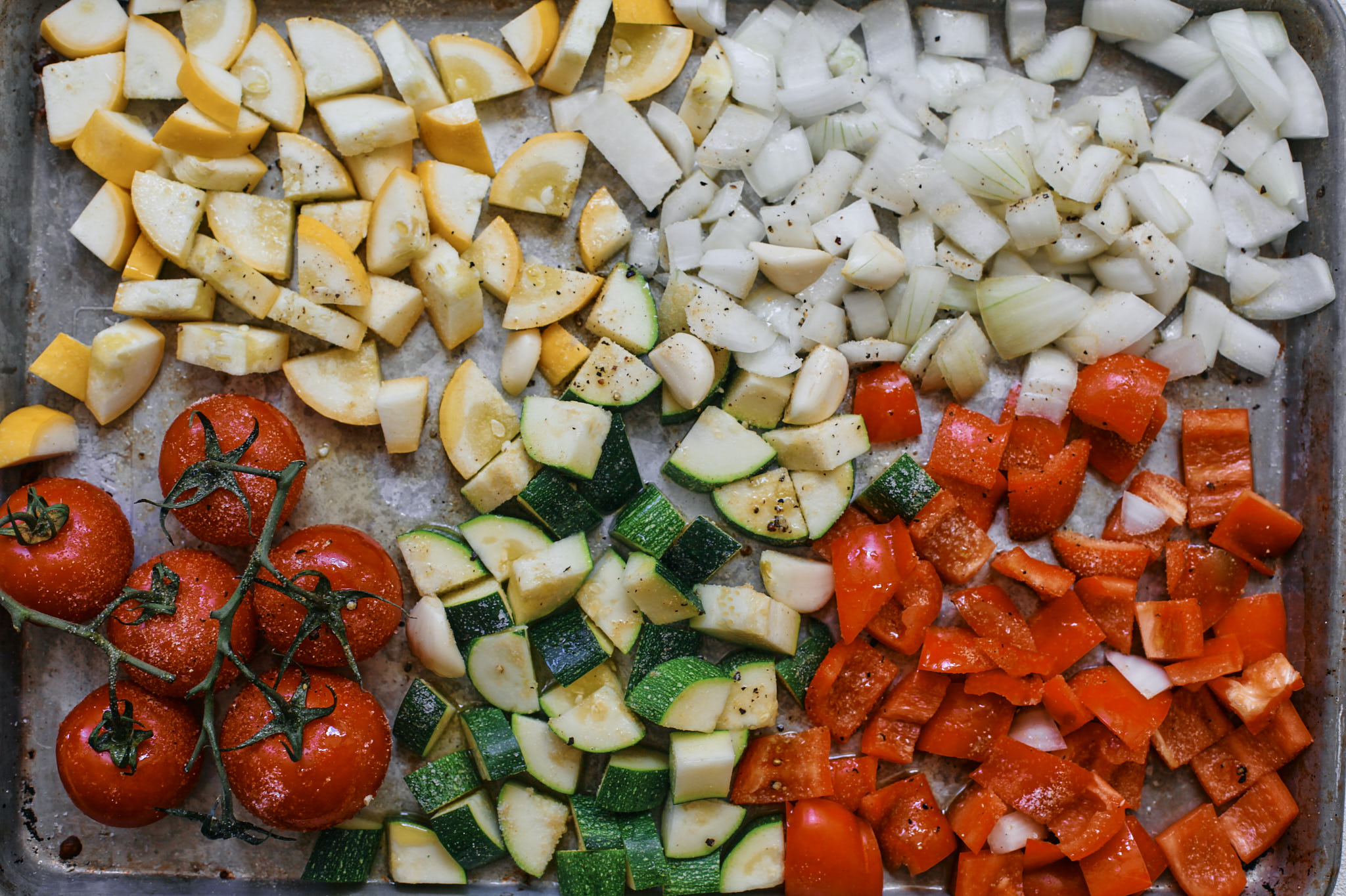 chopped vegetables ready to be roasted