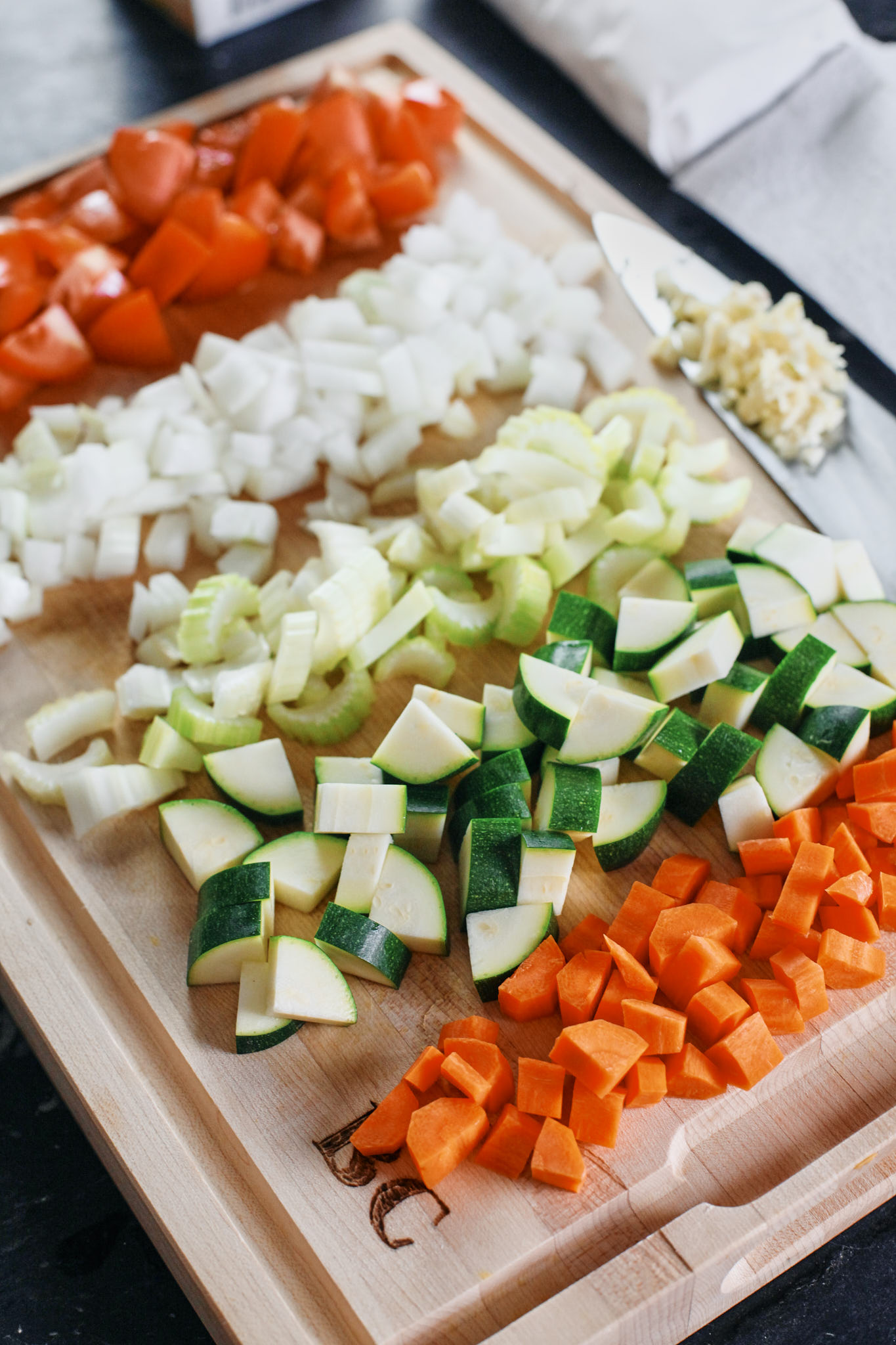 chopped tomatoes, onion, celery, carrot, garlic