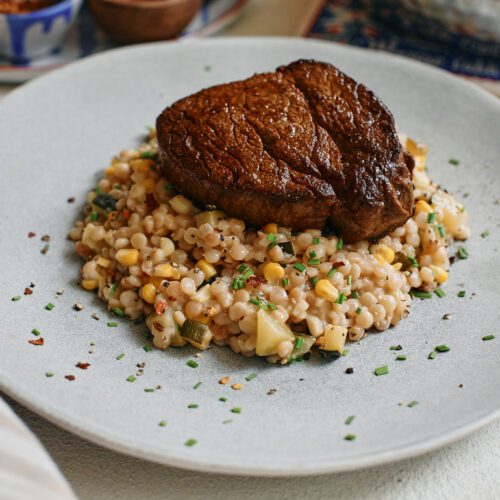 one pot boursin creamy corn with steak