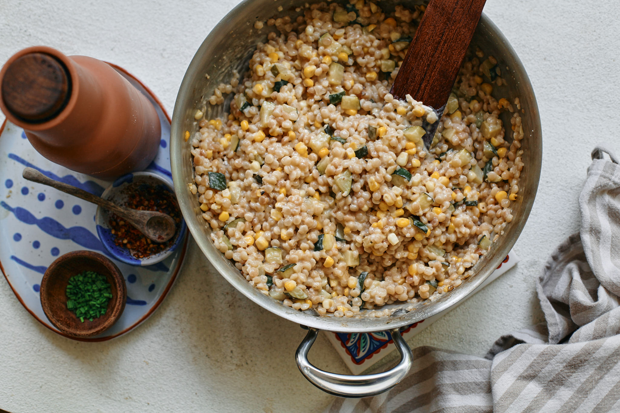 one pot boursin creamy corn pearl couscous