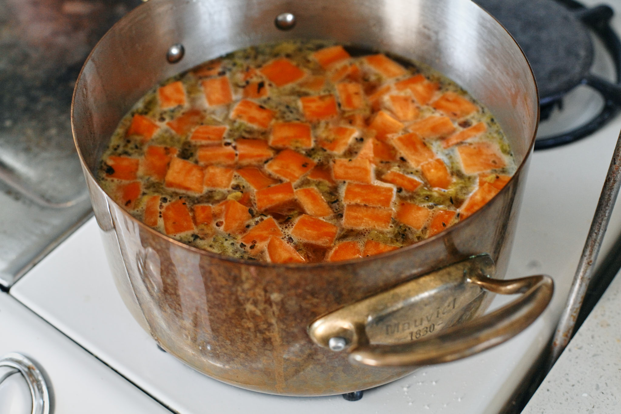 vegetables simmering in broth