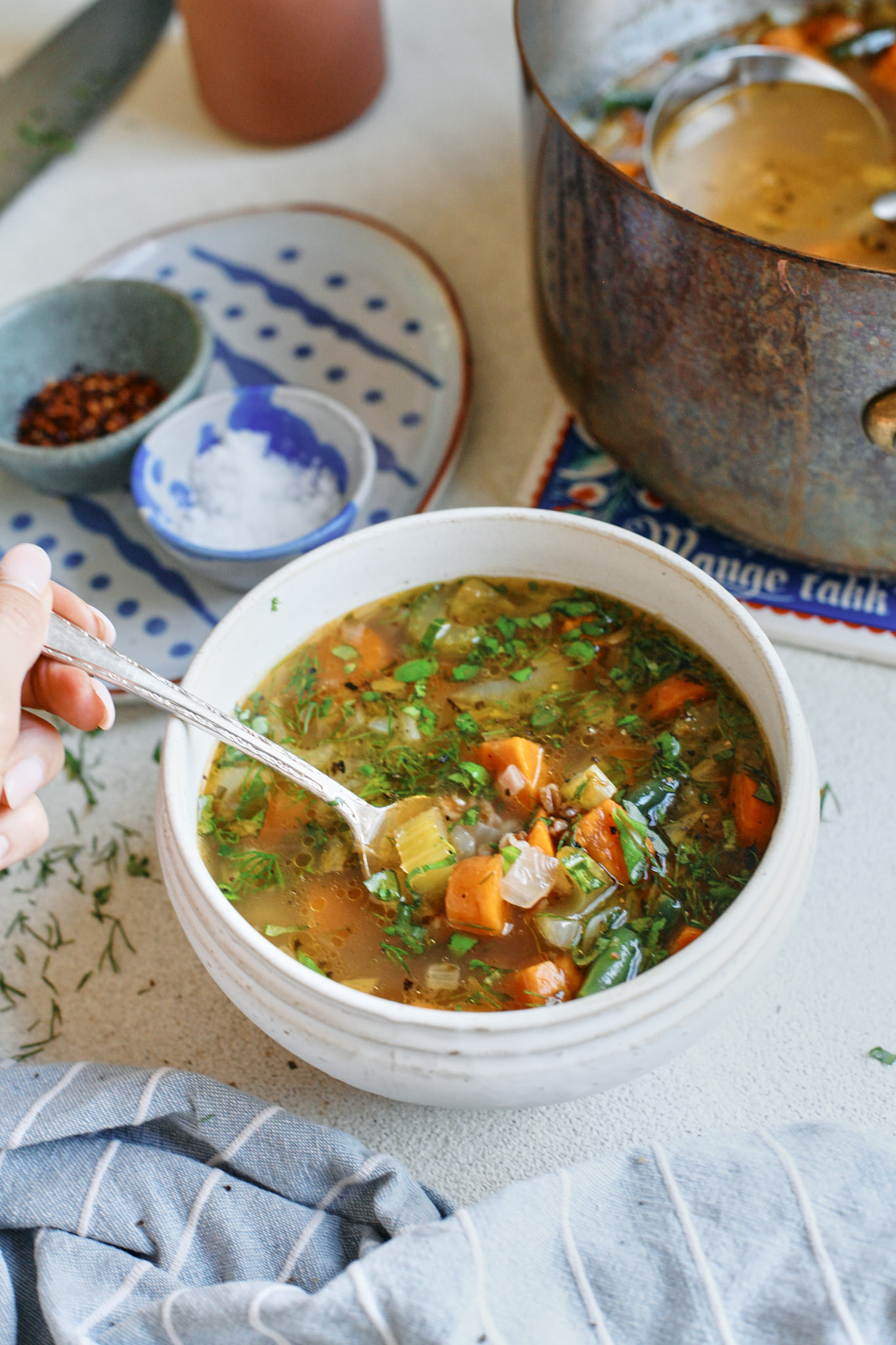 rustic vegetable farro soup