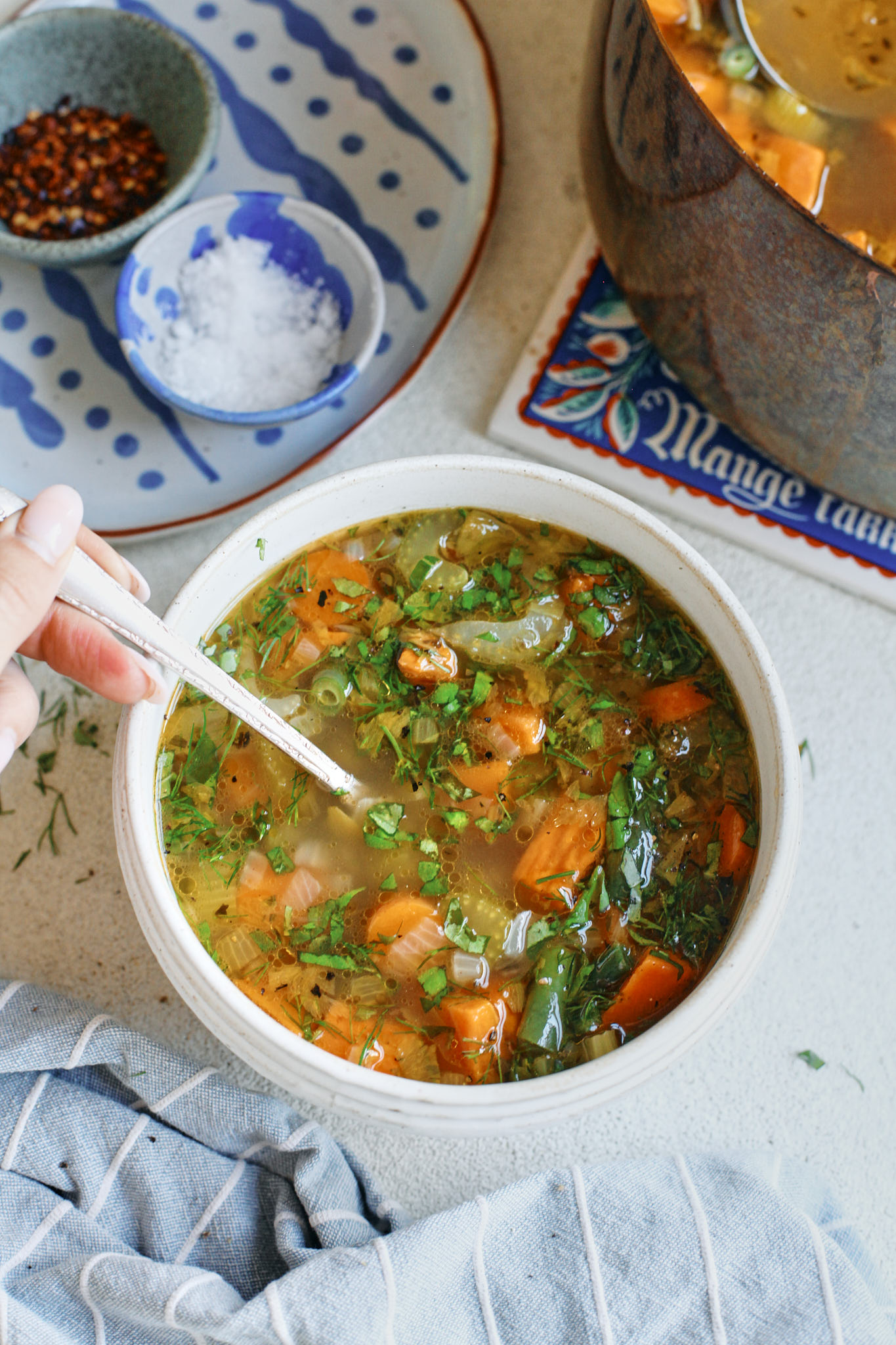 rustic vegetable farro soup