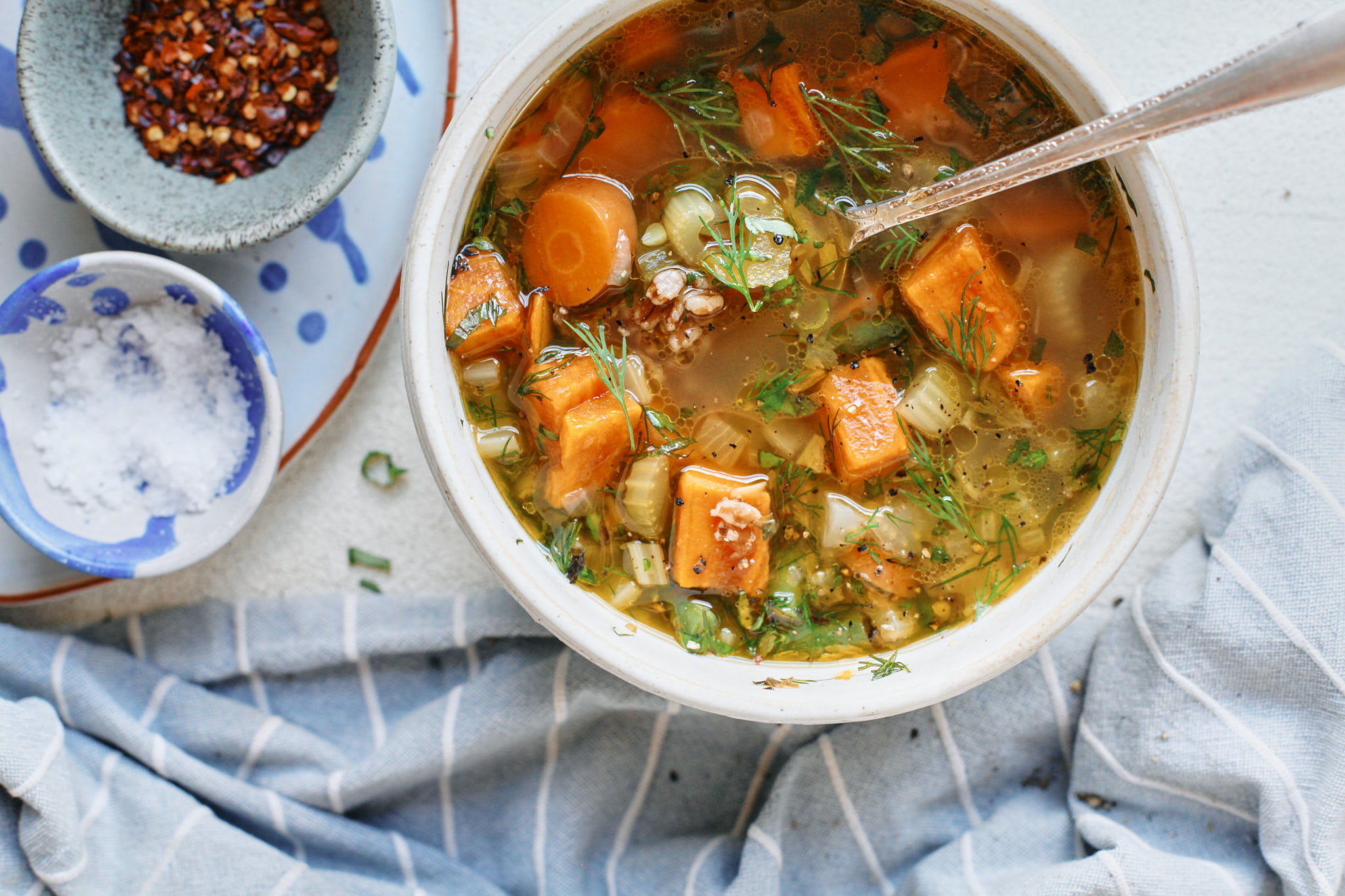 rustic vegetable farro soup