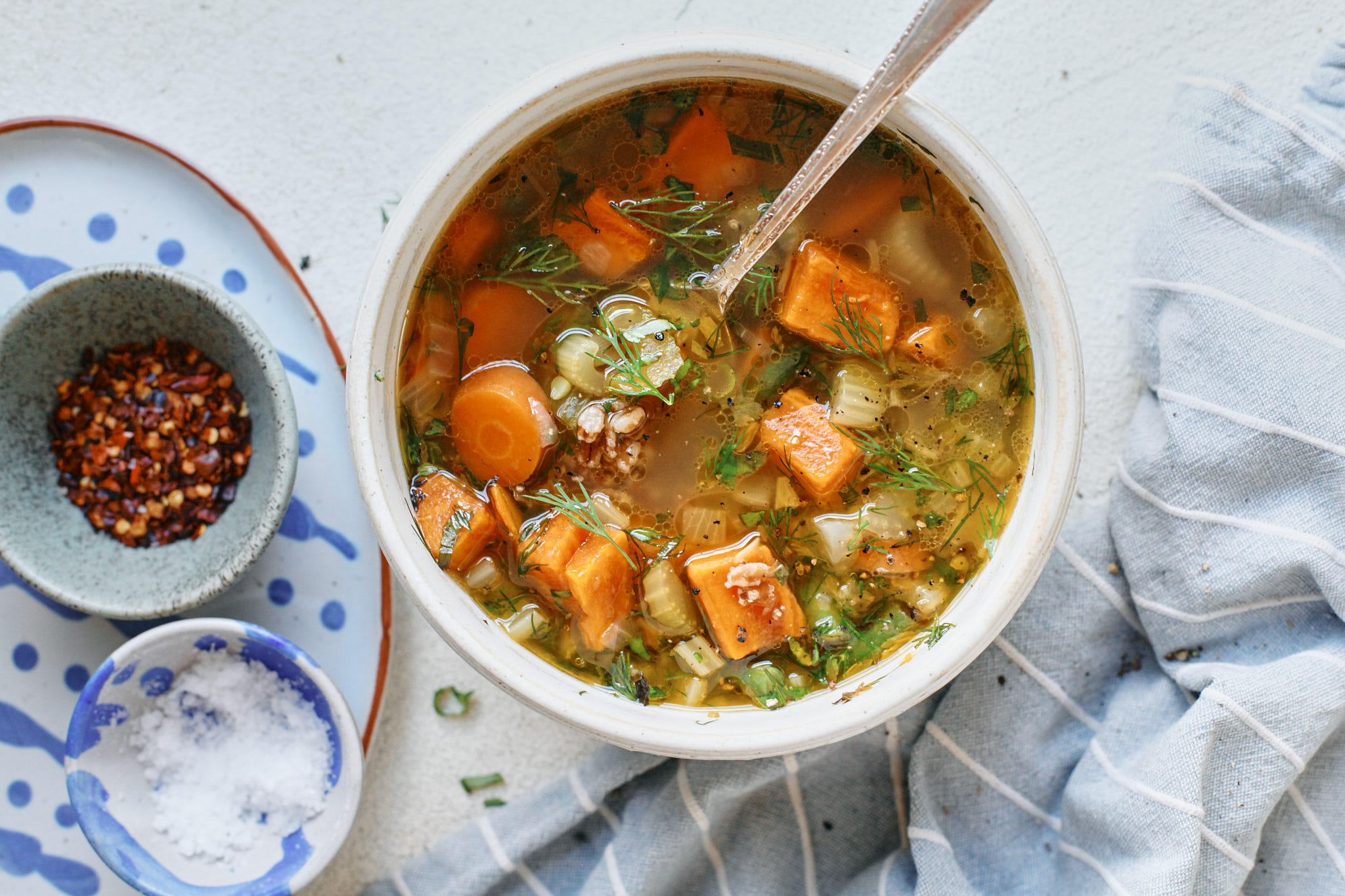 rustic vegetable farro soup