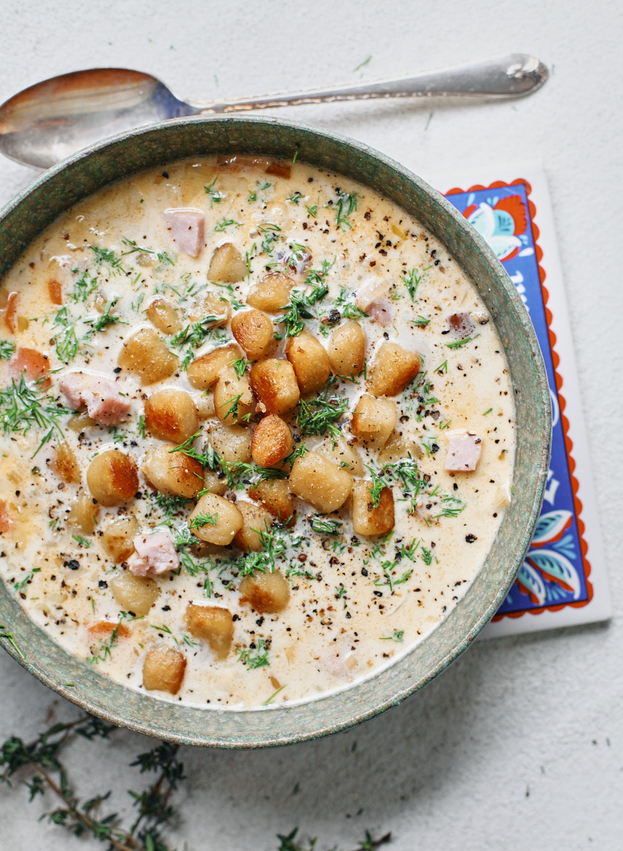 crispy gnocchi ham & leek soup