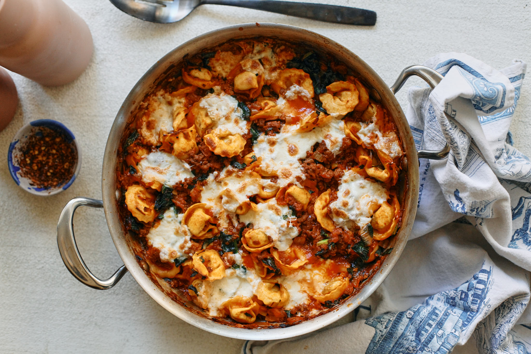 creamy tuscan tortellini bake