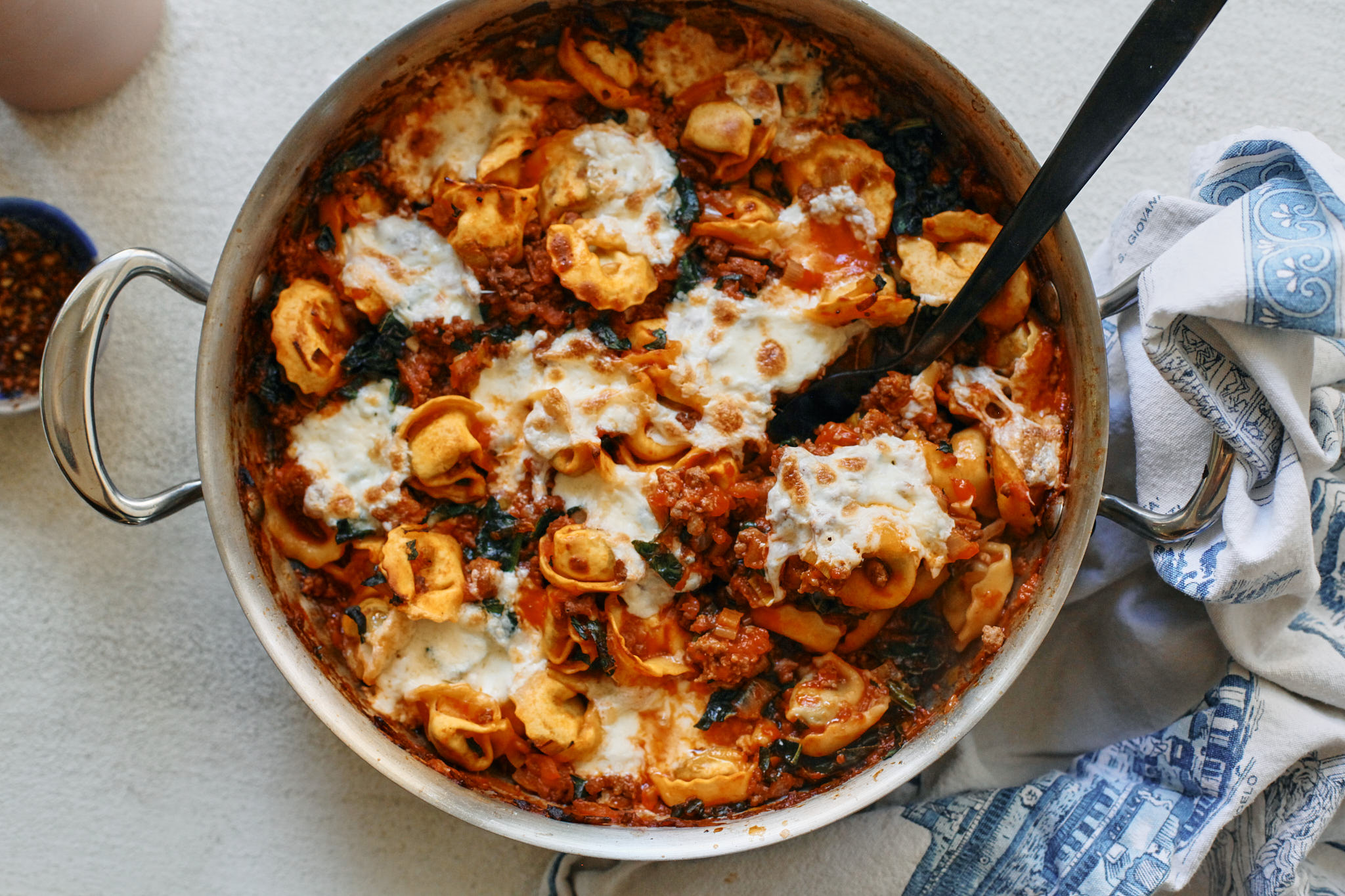 creamy tuscan tortellini bake