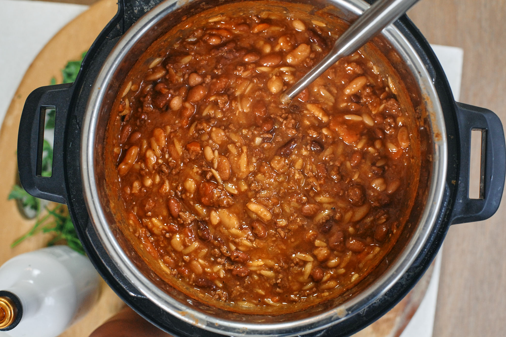 hearty Italian bean and orzo stew in the instant pot