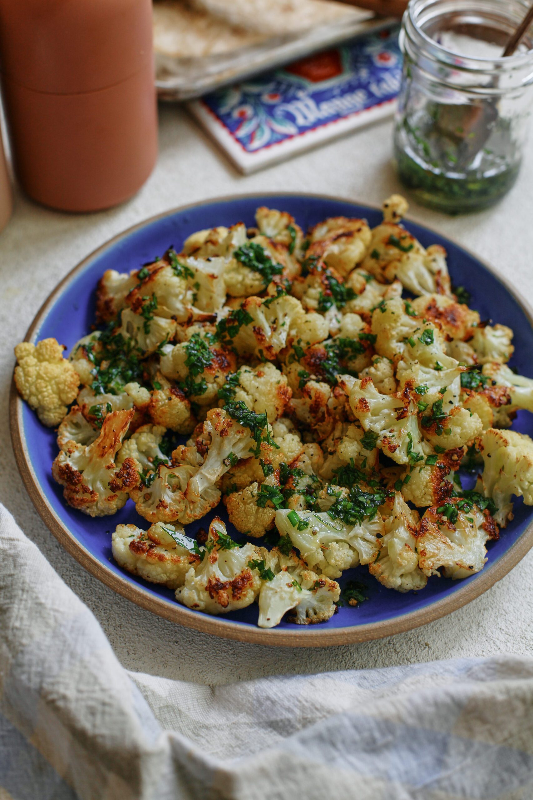 Salt and Vinegar Cauliflower 10 salt and vinegar cauliflower on a blue plate