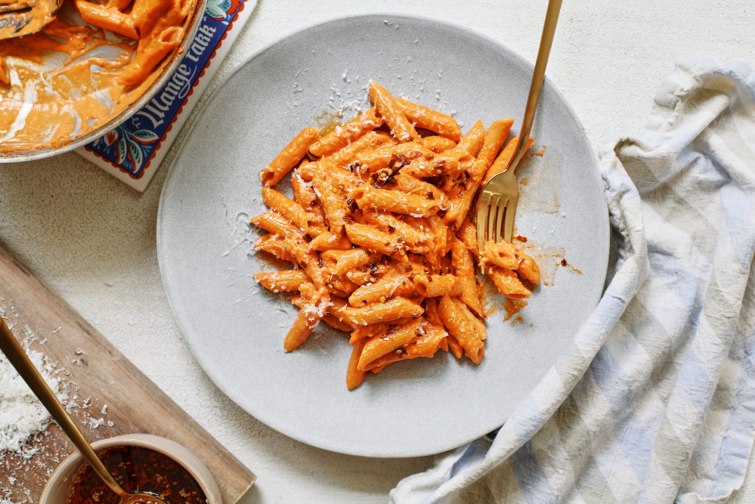 chili oil penne alla vodka 18 chili oil penne alla vodka on a plate with a gold fork