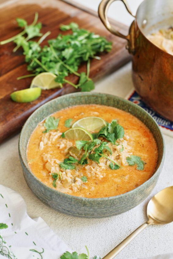 creamy hatch chile chicken and rice soup