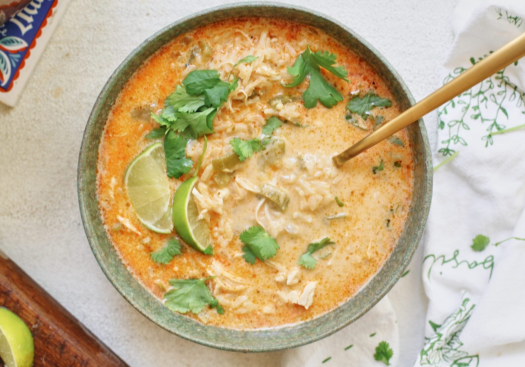 creamy hatch chile chicken and rice soup