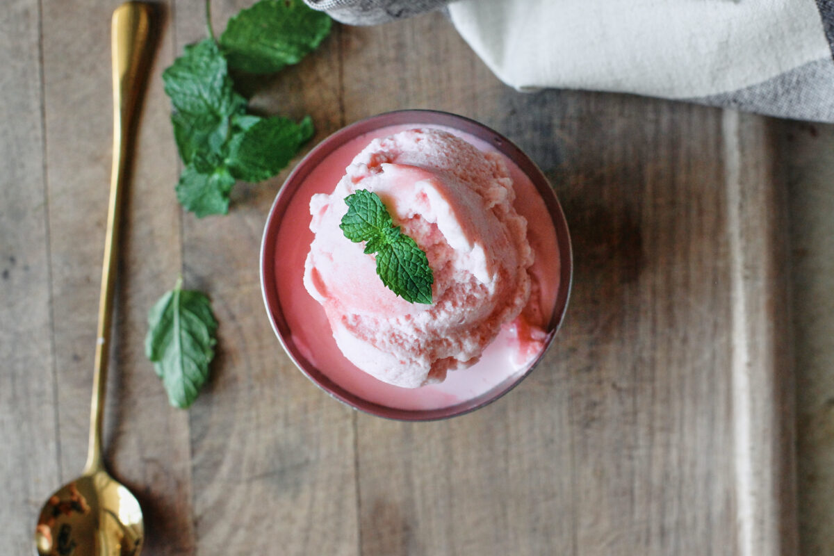 watermelon ice cream topped with mint
