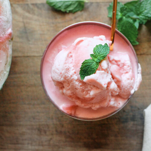 watermelon ice cream topped with mint