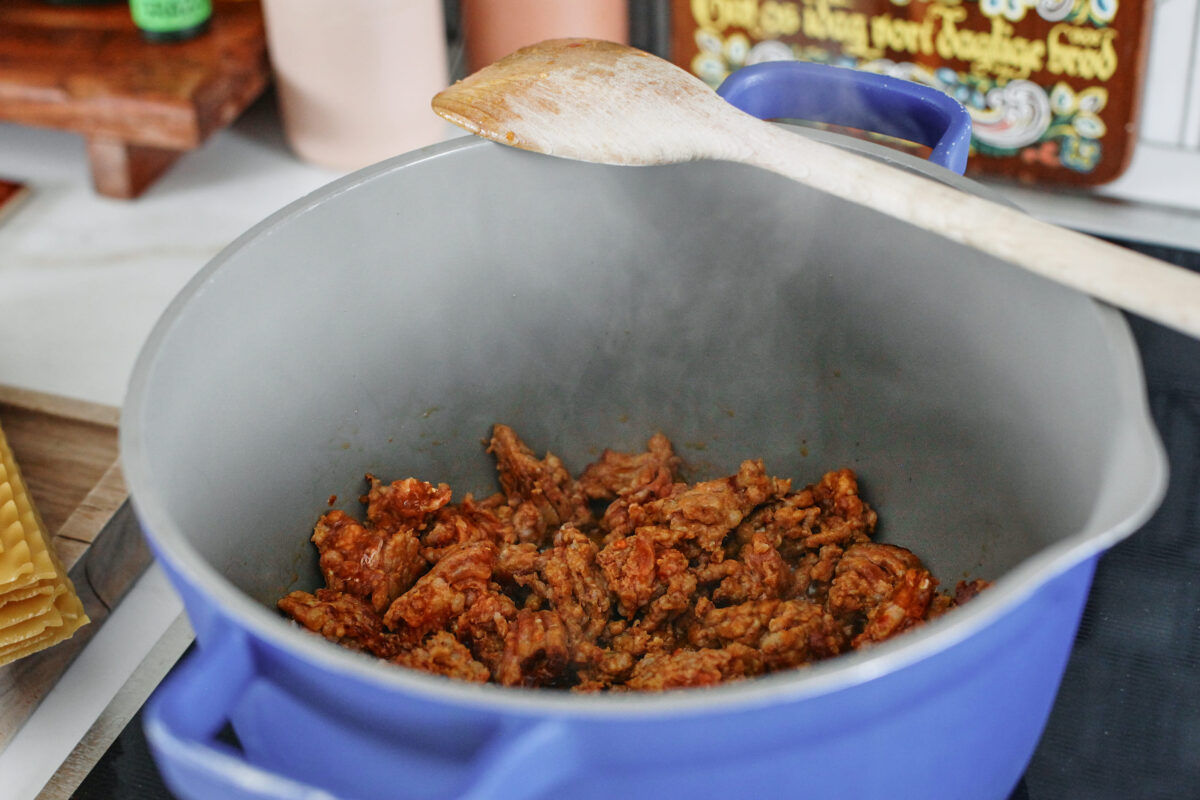 italian sausage browning in a pot